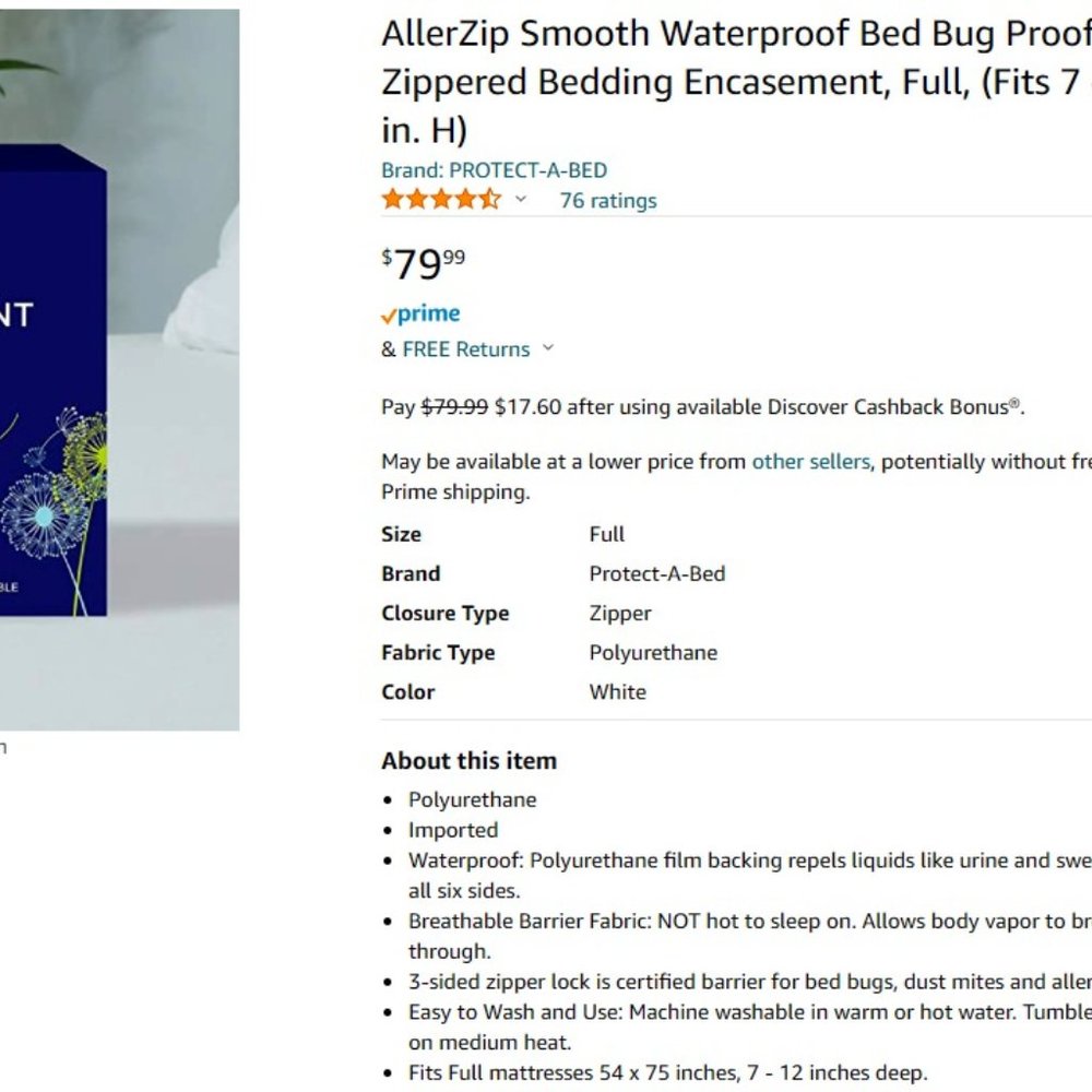 NWOT Protect A Bed AllerZip SMOOTH Waterproof Bed Bug Proof Zippered Bed Encasem